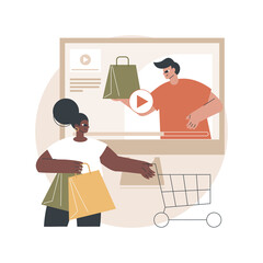 Poster - Shopping sprees video abstract concept vector illustration. Shopping mall video, spree haul content, fashion lifestyle channel, retail therapy, personal vlog, homemade marketing abstract metaphor.