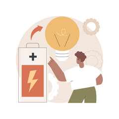 Poster - Innovative battery technology abstract concept vector illustration. Energy saving technology, battery creation, innovative science project, economy, eco-friendly fast charging abstract metaphor.