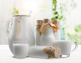 Sticker - Pure milk drinks in clear jars and bottles, naturally healthy foods