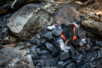 Poster - High angle shot of a bonfire with burning wood pieces