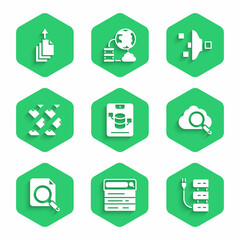 Poster - Set Server, Data, Web Hosting, Search engine, cloud computing, concept with folder, stream, Filter setting and export icon. Vector