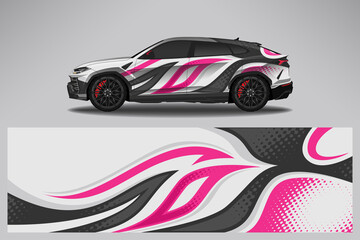 Wall Mural - Wrap car vector design decal. Graphic abstract line racing background design for vehicle, race car, rally, adventure livery camouflage.