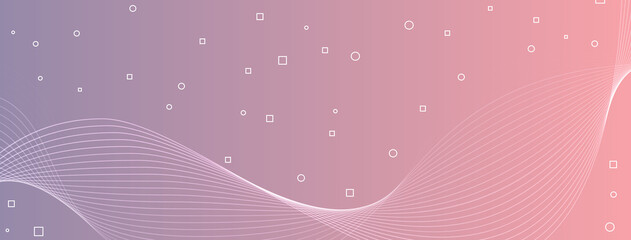 Poster - modern, elegant, wave, lines, curve, abstract, circles, squares, coral, purple haze