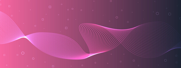 Poster - modern, elegant, wave, lines, curve, abstract, circles, squares, fuchsia, gunmetal gray