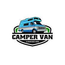Camper Van Car Logo Design With Emblem Style