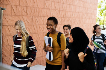 Wall Mural - Students walking and talking togetherness