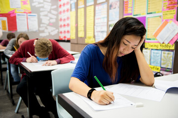 Wall Mural - students sitting an exam in a classroom