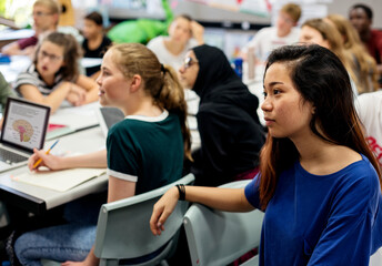 Wall Mural - group of students learning in classroom