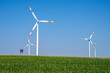 Modern wind turbines in a grainfield seen in Germany