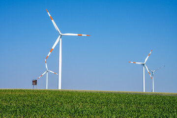 Wall Mural - Modern wind turbines in a grainfield seen in Germany