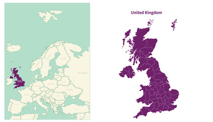 Sticker - United Kingdom map. map of U.K and neighboring countries. European countries border map.