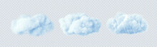 Blue Clouds Isolated On A Transparent Background. 3D Realistic Set Of Clouds. Real Transparent Effect. Vector Illustration