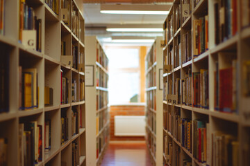 library shelves with books