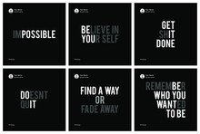 Six Motivational Quotes Template Set With Faded Teks Theme And Black Background.