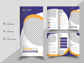 School admission or training tri-fold brochure template. Kids back to school education brochure cover layout design template