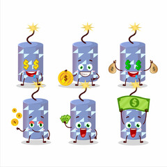 Canvas Print - Light blue firecracker cartoon character with cute emoticon bring money