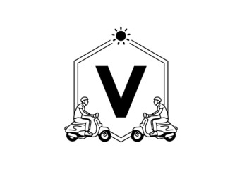 Wall Mural - Scooter line art with V initial letter