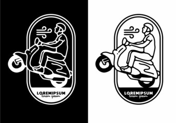 Wall Mural - Black and white color of man riding scooter line art