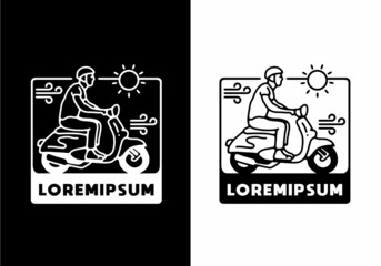 Wall Mural - Black and white color of man riding scooter line art