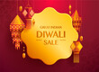 Great Indian Diwali Sale. Flower shaped gift tag with group of paper graphic Indian lantern. The Festival of Lights.