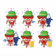 Sticker - A fisherman red party popper with confetti cartoon picture catch a big fish