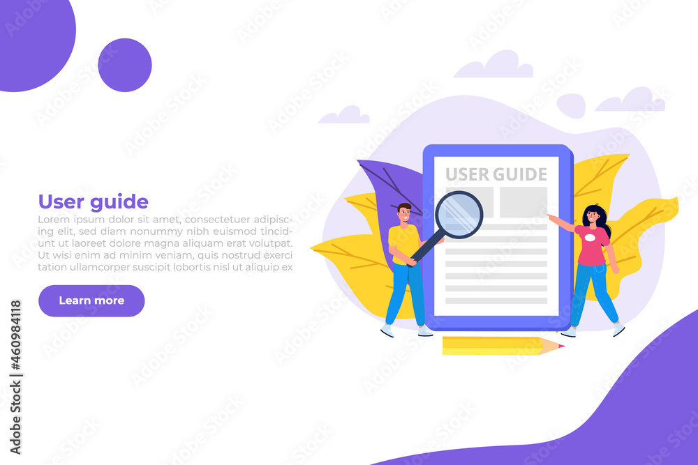 User manual flat style concept. People with guide instruction are ...