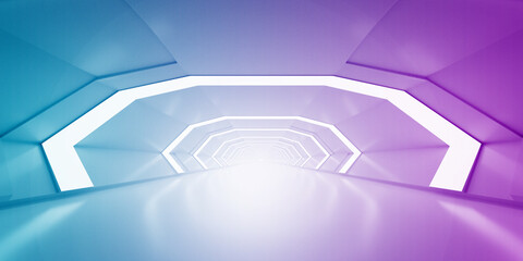 Canvas Print - Light Corridor modern background. Futuristic Sci-Fi Tunnel. 3D Rendering