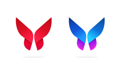 Poster - butterfly logo geometric symmetric gradient style vector logotype template design in blue purple vio