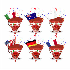 Sticker - Red Party Popper With Confetti cartoon character bring the flags of various countries