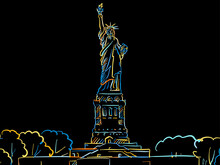 Colorful Statue Of Liberty Illustration On Black