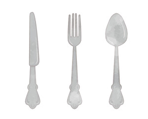 Silver tableware spoon fork knife illustration set