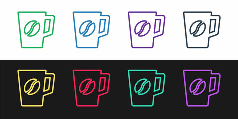 Sticker - Set line Coffee cup icon isolated on black and white background. Tea cup. Hot drink coffee. Vector