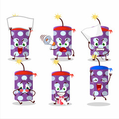 Sticker - Mascot design style of purple firecracker character as an attractive supporter