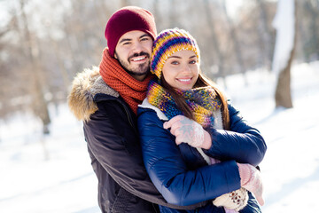 Sticker - Profile side photo of young attractive couple happy positive smile dream hug cuddle embrace love romantic