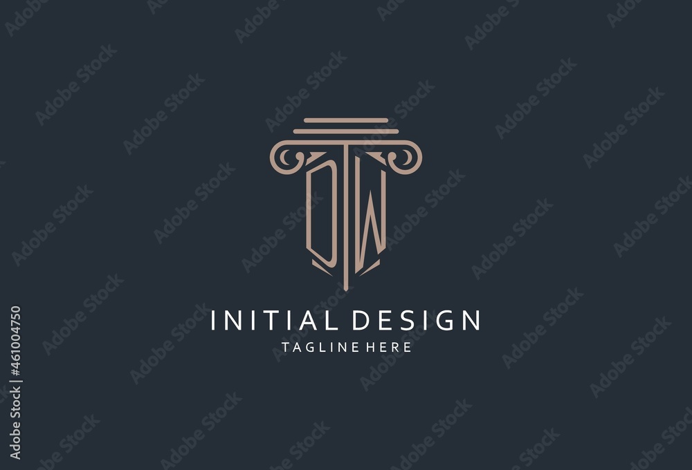 DW monogram logo with pillar shape icon, luxury and elegant design logo ...