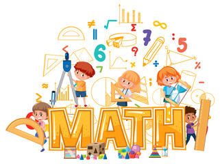 Wall Mural - Math icon with kids and math tools