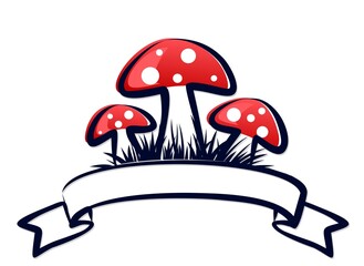 Canvas Print - Red Forest Mushrooms symbol with grass.
