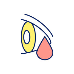 Sticker - Bleeding in eye RGB color icon. Blocked vision. Subconjunctival hemorrhage. Eyesight problems. Broken blood vessel. Inflammation in eye. Isolated vector illustration. Simple filled line drawing