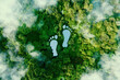 Leinwandbild Motiv A lake in the shape of human footprints in the middle of a lush forest as a metaphor for the impact of human activity on the landscape and nature in general. 3d rendering.