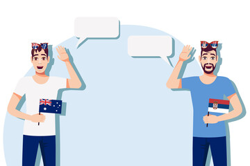 Men with Australian and Serbian flags. Background for the text. Communication between native speakers of the language. Vector illustration.