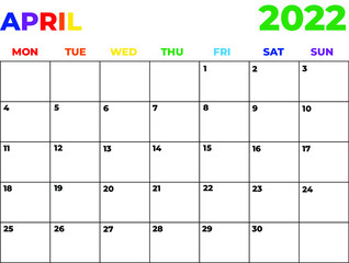 Wall Mural - 2022 Minimalist Rainbow Calendar, Sunday Start Printable Calendar, Plain calendar, Dated Monthly Planner, Simple Monthly Organizer, Landscape Monthly Planner 2022