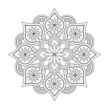 Isolated Mandala In Vector. Round Line Pattern. Vintage Monochrome Decorative Element For Coloring Pages 
