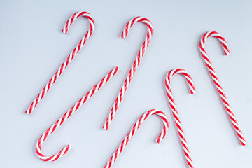 Traditional christmas candy cane background top view