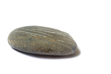 Poster - striped stone with shadow isolated on white background. sea pebbles