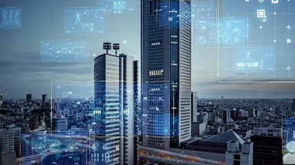 Fototapete - Smart city and communication network concept. Digital transformation.