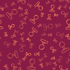 Poster - Brown line Joystick for arcade machine icon isolated seamless pattern on red background. Joystick gamepad. Vector