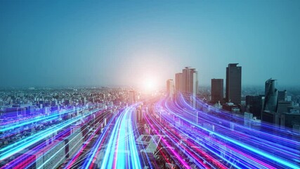 Aufkleber - Bands of light running through a modern city. Road to tomorrow.