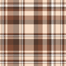 Seamless Plaid Check Pattern In Beige, Brown And White. 