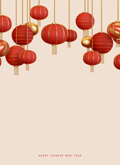 Wall Mural - Red hanging lantern Traditional Asian decor. Decorations for the Chinese New Year. Chinese lantern festival. Realistic 3d design. Web poster, greeting card, headers website vector illustration