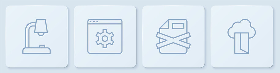 Poster - Set line Table lamp, Delete file document, Browser setting and Cloud database. White square button. Vector